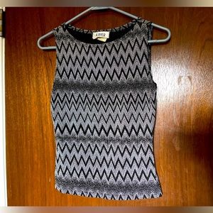 Vintage Elegant Metallic A. Byer Black & Silver Medium Dressy Dress Up Tank Top